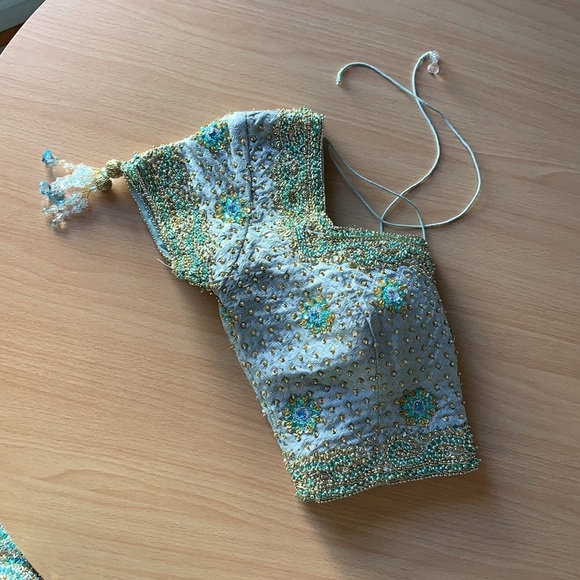 LEHENGA CHOLI 3 piece wedding set green and gold size small - Picture 4 of 6